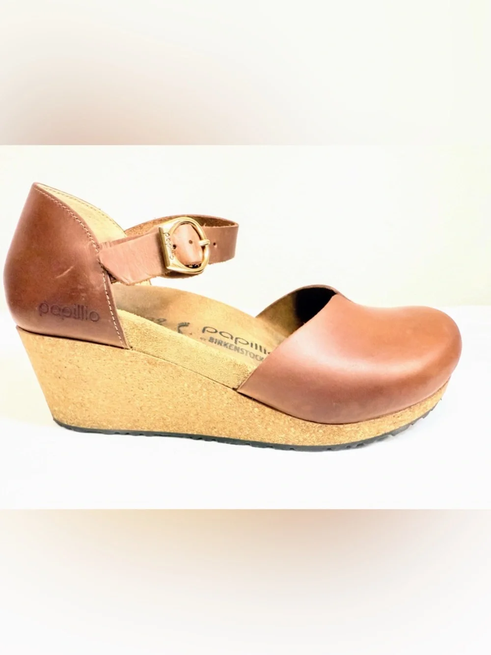 Papillio Birkenstock Cognac Leather Mary Jane Wedge Comfort Shoes 39 - Picture 12 of 16